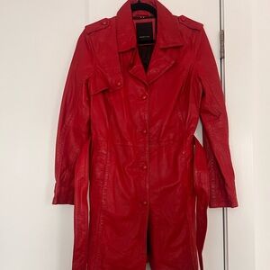 Red Leather Trench Coat